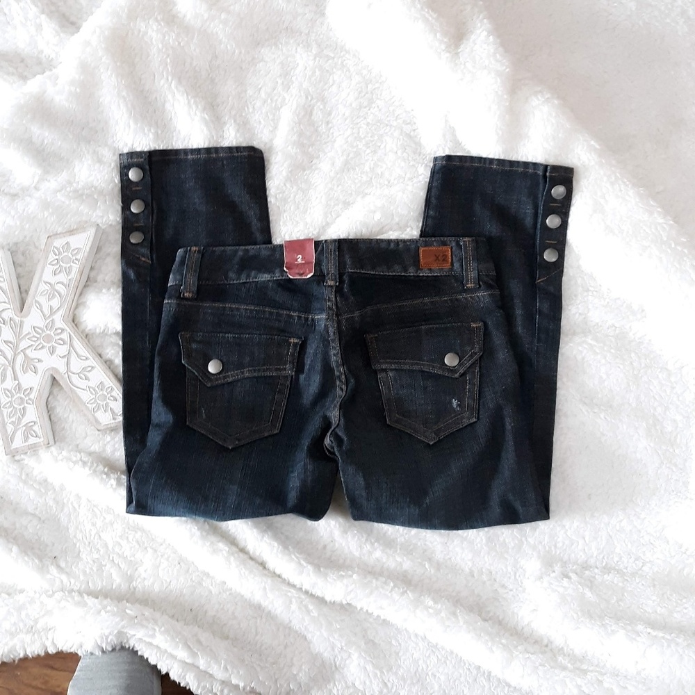 X2 Low Rise Crop Dark Wash Denim Blue Jeans Sz 2 - Picture 7 of 8